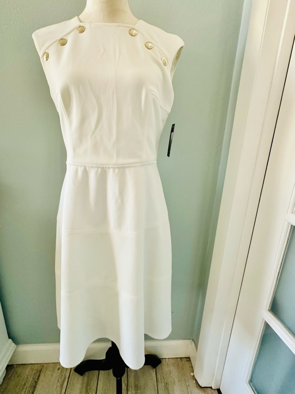 Tommy Hilfiger Cream Sleeveless Midi Dress with Gold Buttons